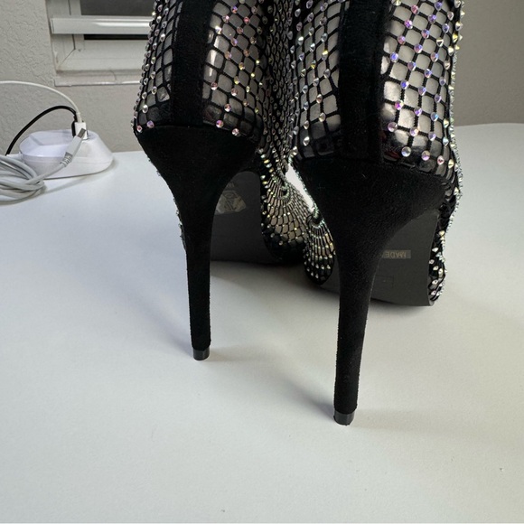 Women Sparkling Rhinestone Multicolor Diamond Detail Stiletto Ankle Sock Boots - Picture 5 of 9